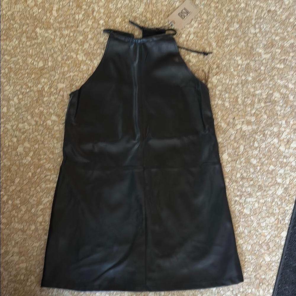 Black Faux Leather Halter Dress